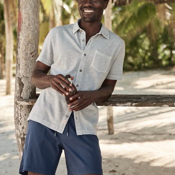 Marine Layer NWT Vintage Heavy Slub Button Down Short Sleeve Shirt Light Grey L - Picture 1 of 10